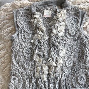 Rebecca Taylor Gray Sweater vest  with Cream Accents